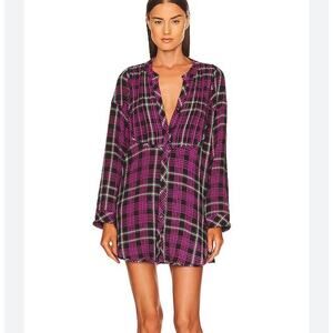 Intimately Free People About You Plaid Frayed-Hem Tunic Top - Black & Pink - M